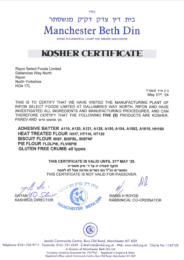 Kosher Certificate Flour & Gluten Free 24--25